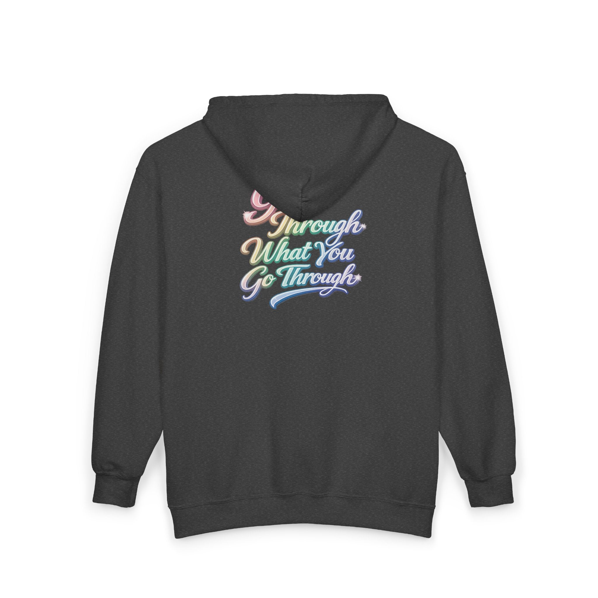 Unisex Grow Through What You Go Through Zip Hoodie — Inspirational Pastel Script Full-Zip Sweatshirt