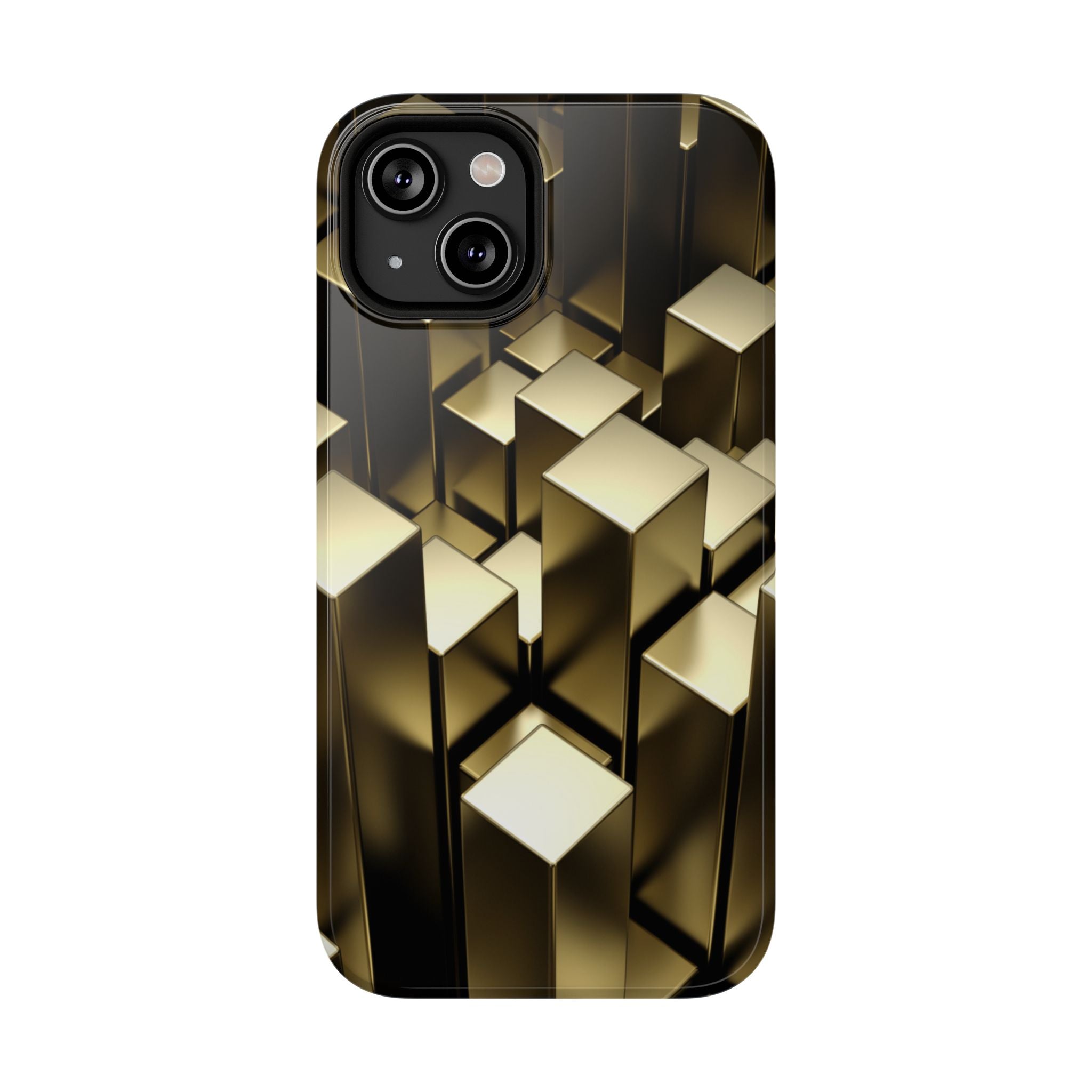 Impact-Resistant Phone Case — Gold Geometric 3D Cubes