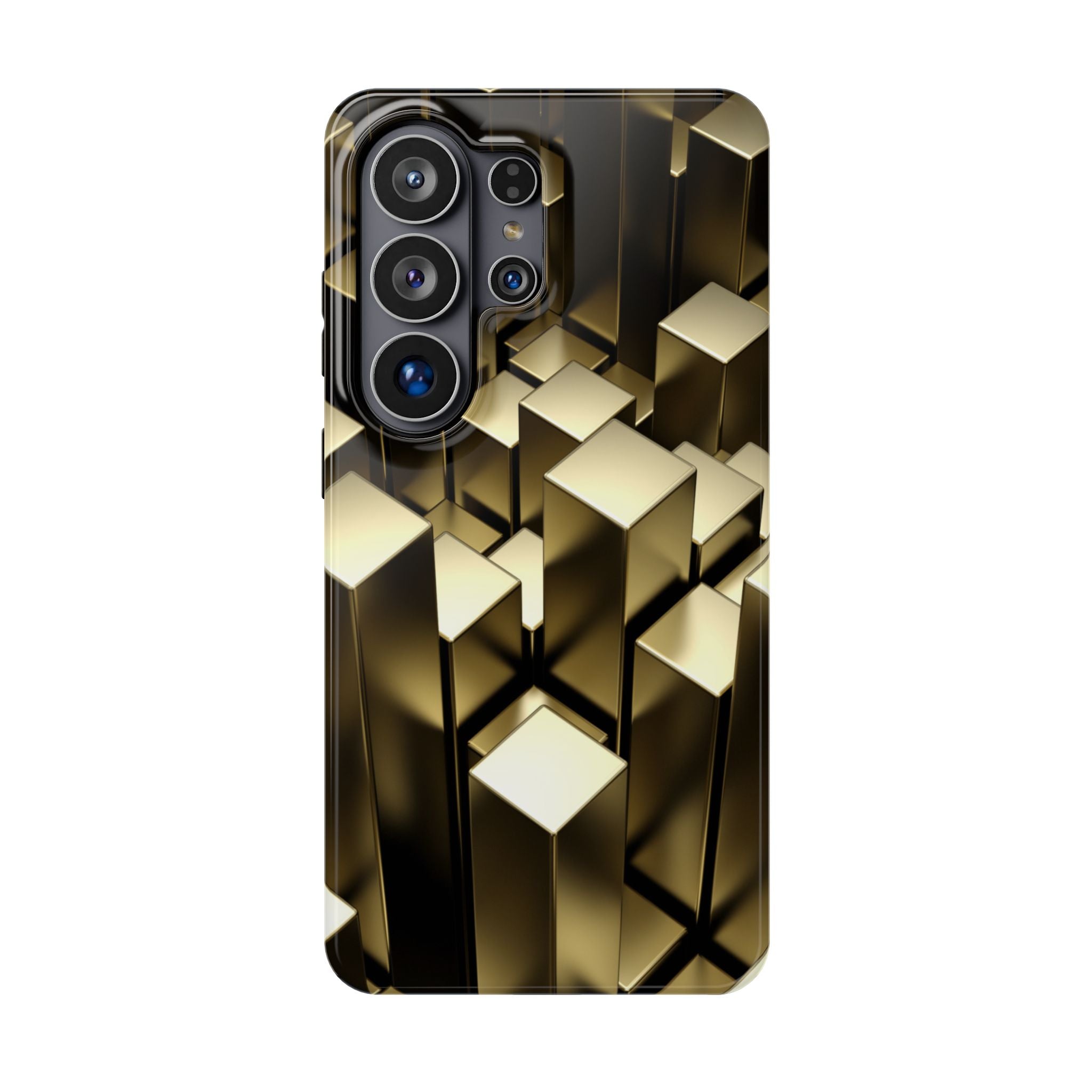 Impact-Resistant Phone Case — Gold Geometric 3D Cubes