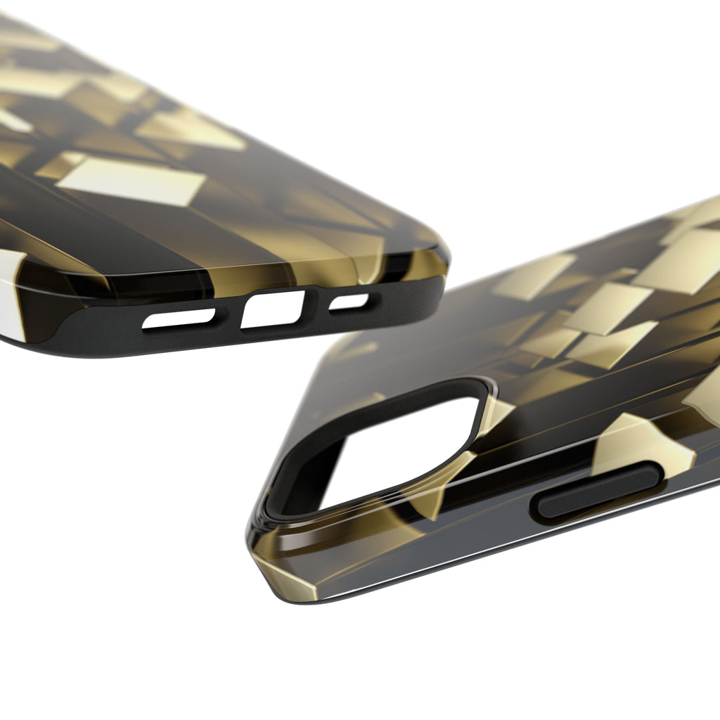 Impact-Resistant Phone Case — Gold Geometric 3D Cubes
