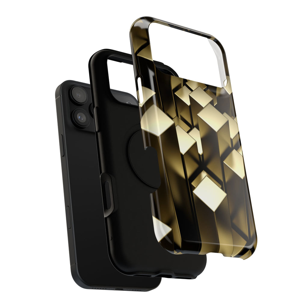 Impact-Resistant Phone Case — Gold Geometric 3D Cubes