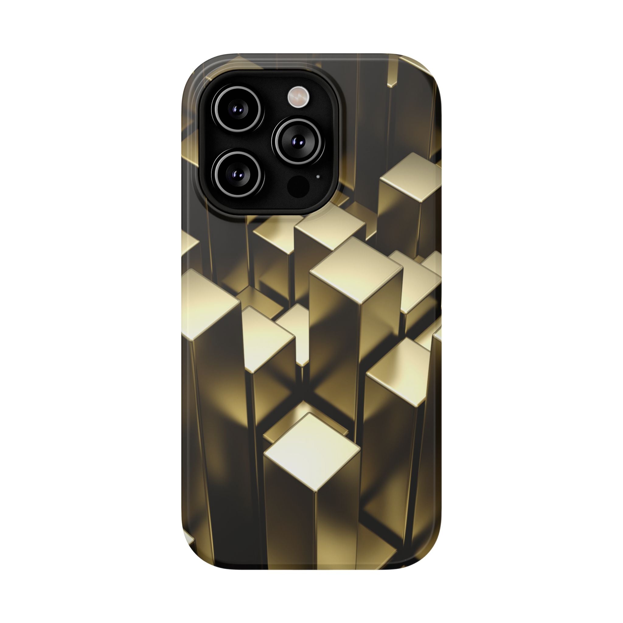 Impact-Resistant Phone Case — Gold Geometric 3D Cubes