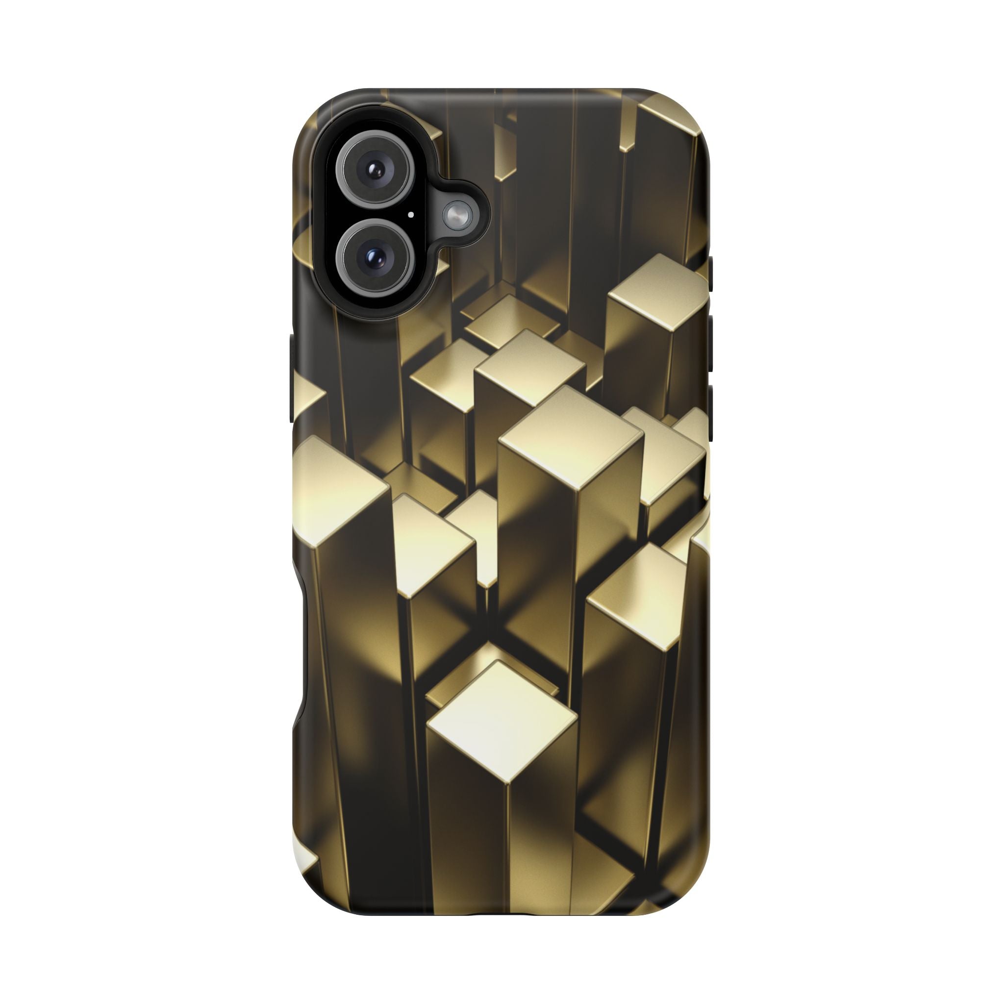 Impact-Resistant Phone Case — Gold Geometric 3D Cubes