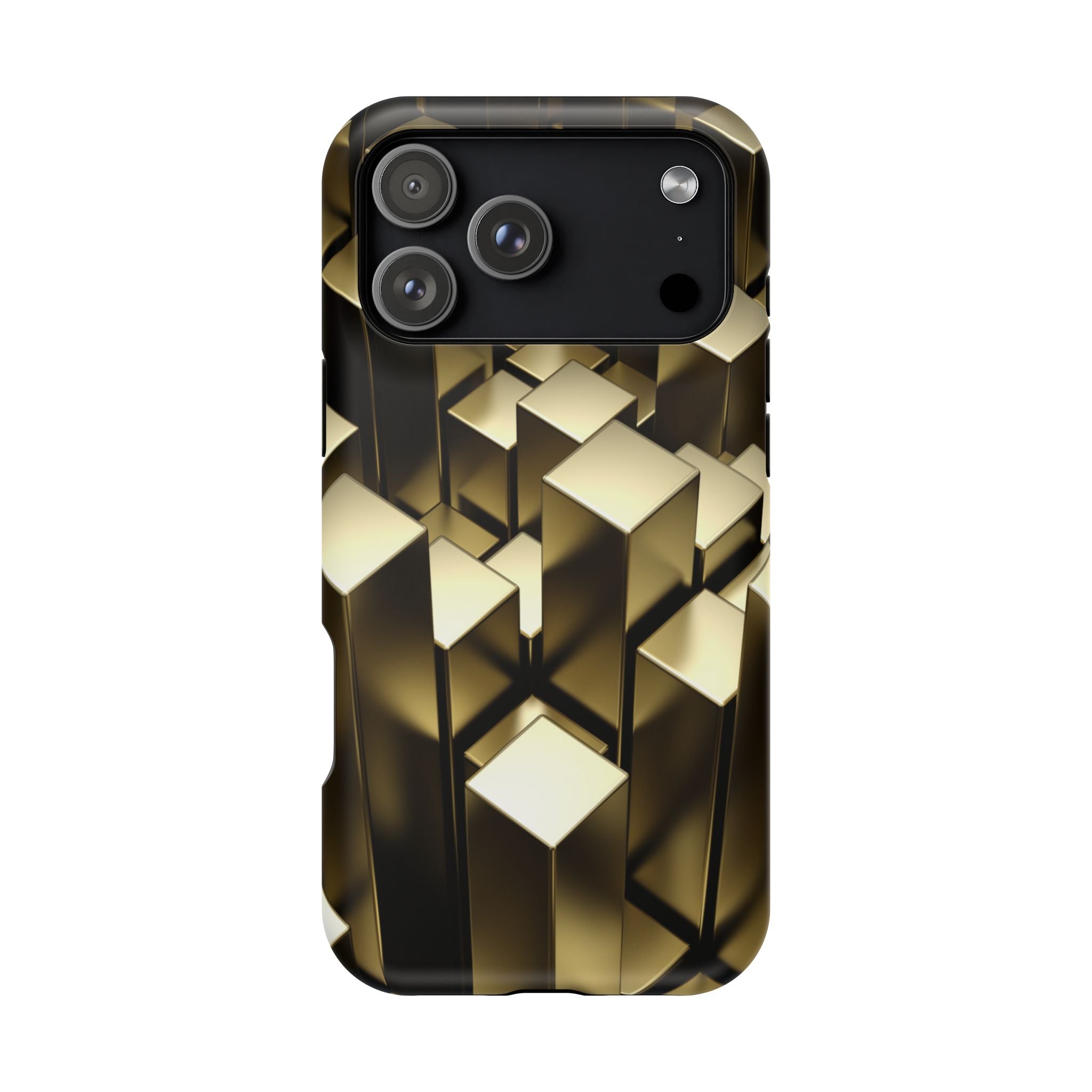 Impact-Resistant Phone Case — Gold Geometric 3D Cubes