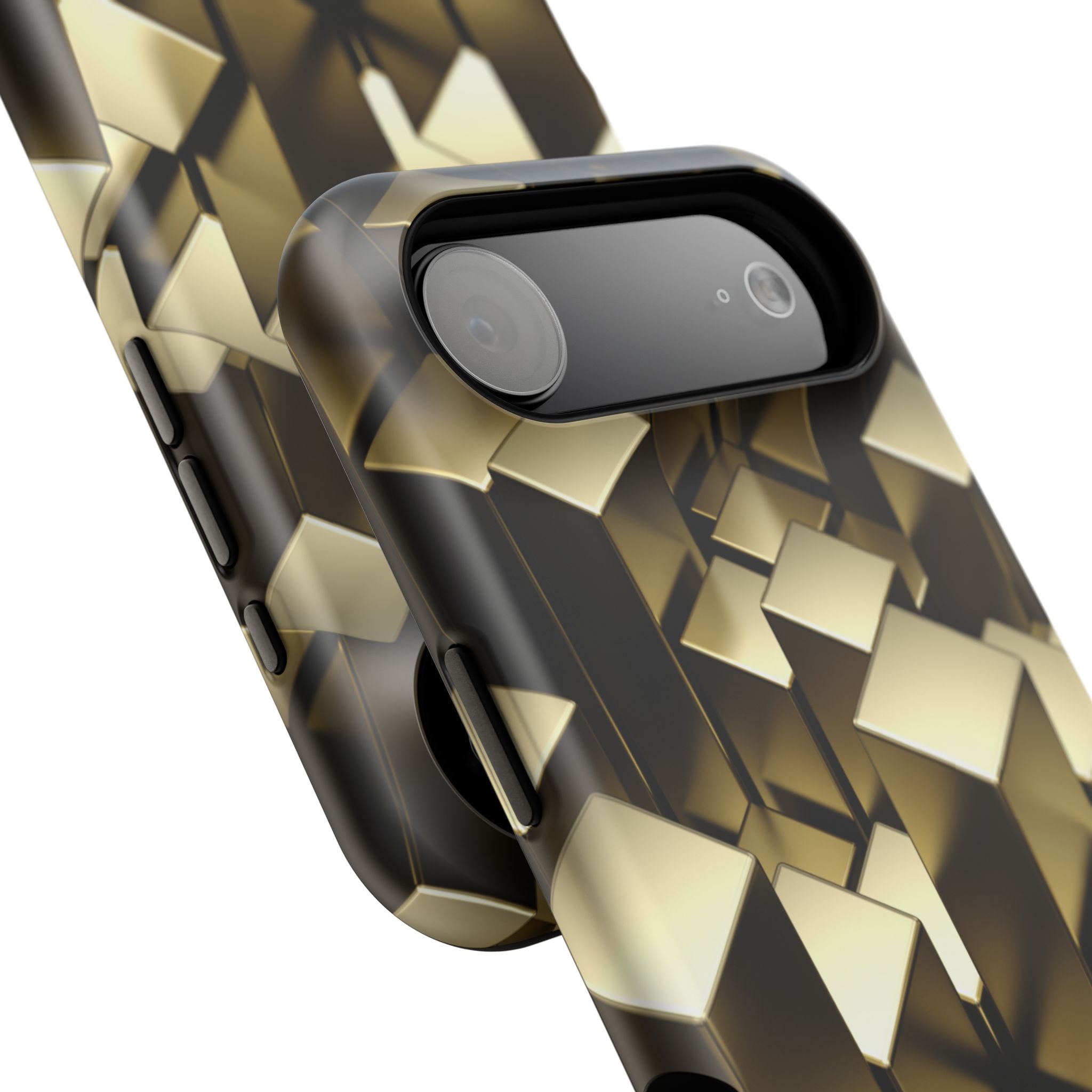 Impact-Resistant Phone Case — Gold Geometric 3D Cubes