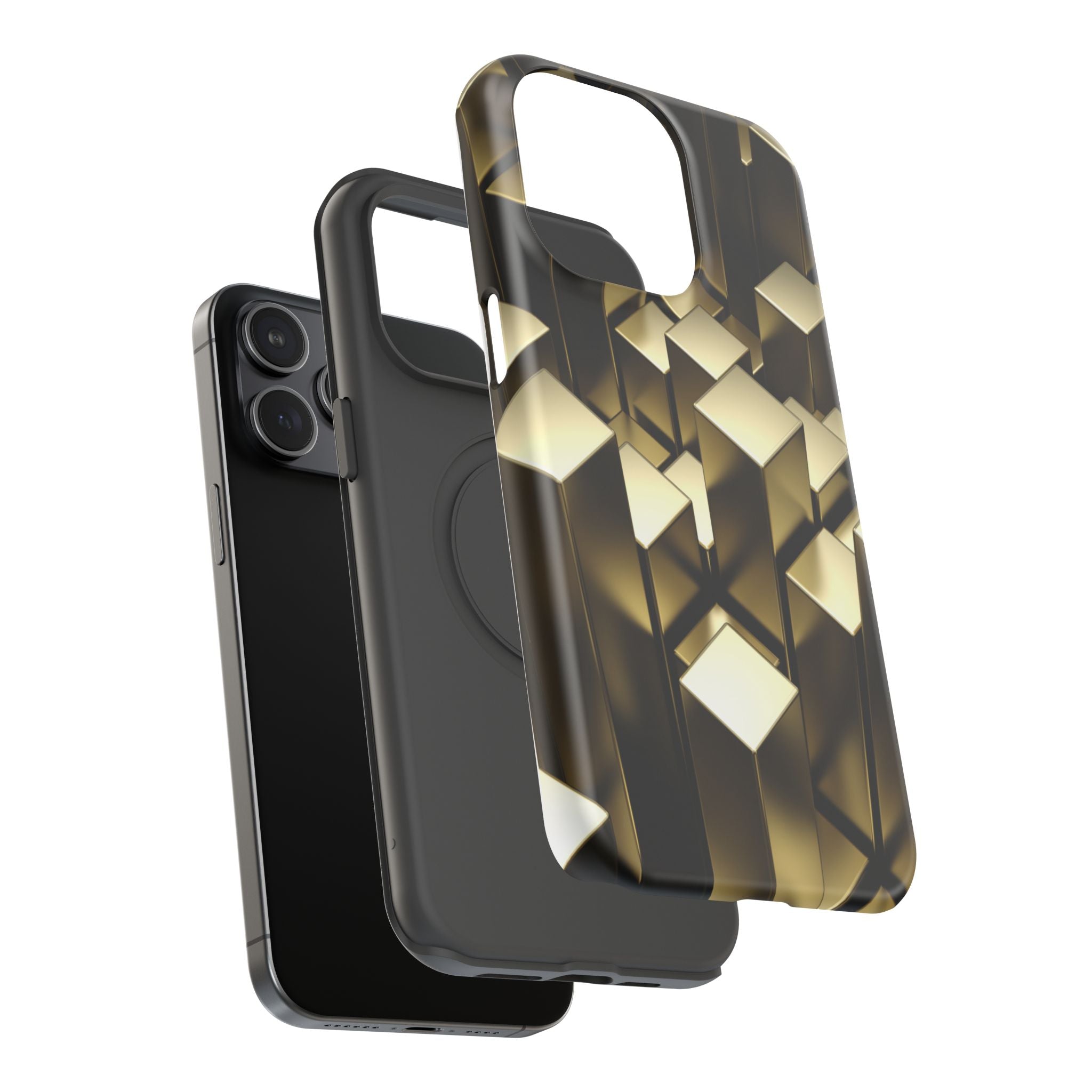 Impact-Resistant Phone Case — Gold Geometric 3D Cubes