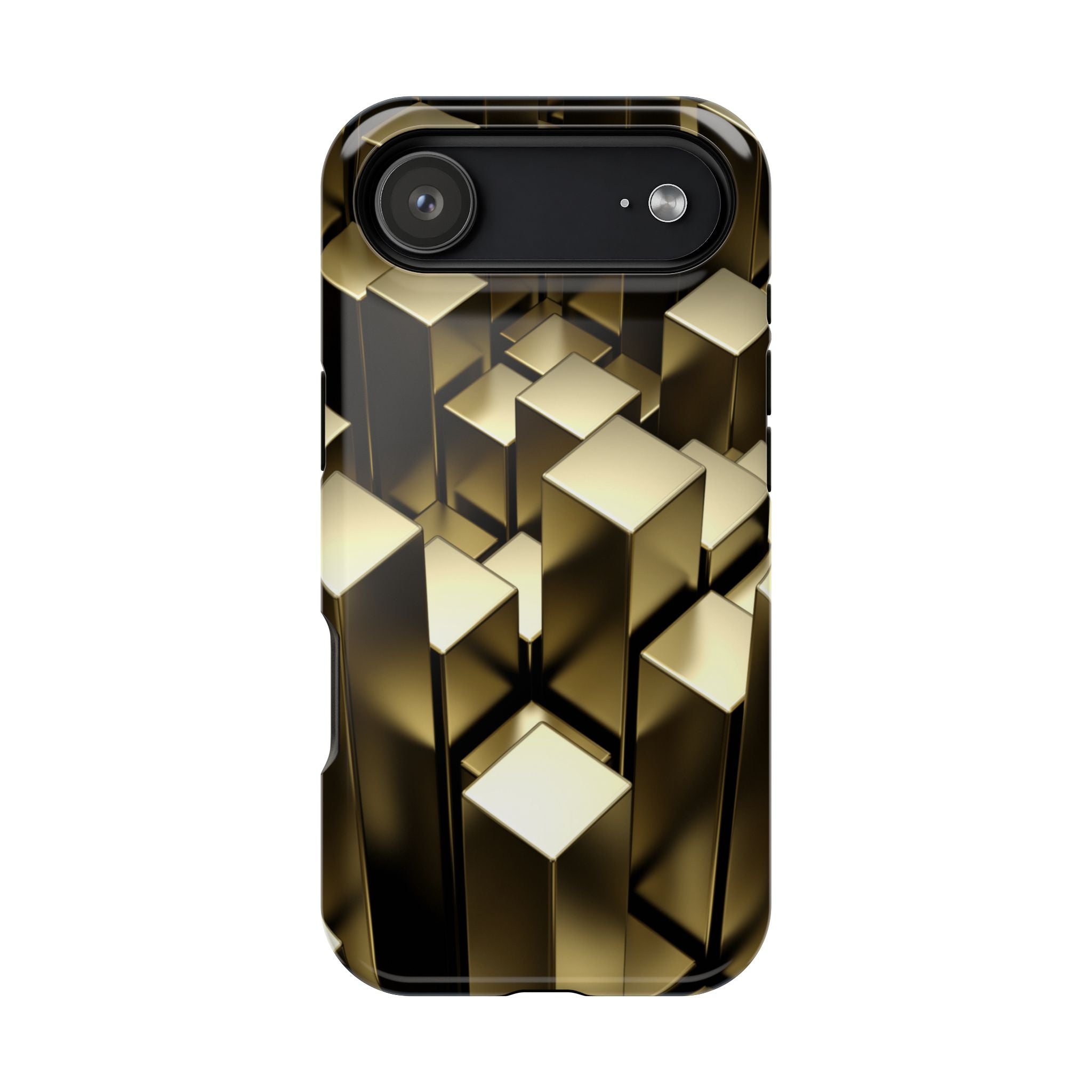 Impact-Resistant Phone Case — Gold Geometric 3D Cubes
