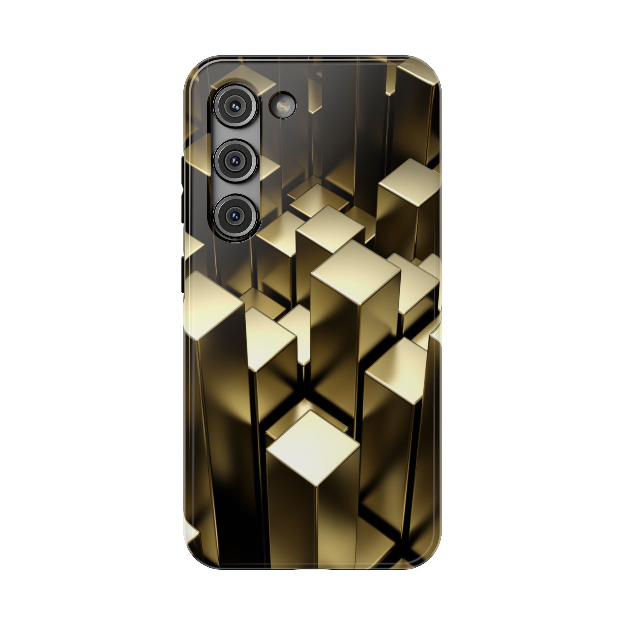 Impact-Resistant Phone Case — Gold Geometric 3D Cubes