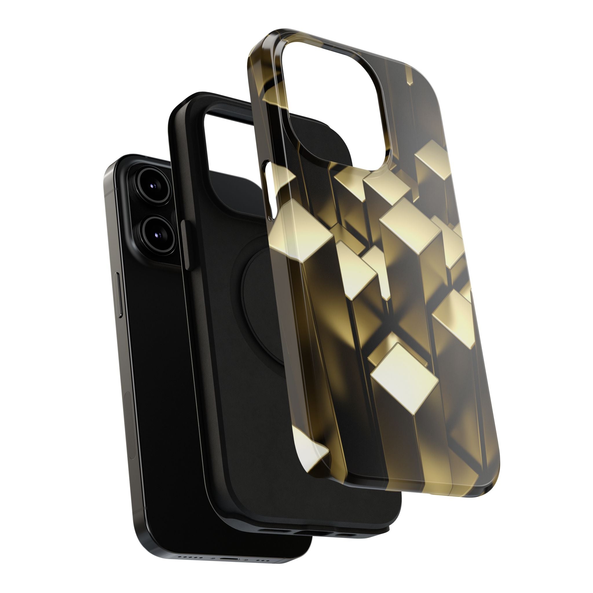 Impact-Resistant Phone Case — Gold Geometric 3D Cubes