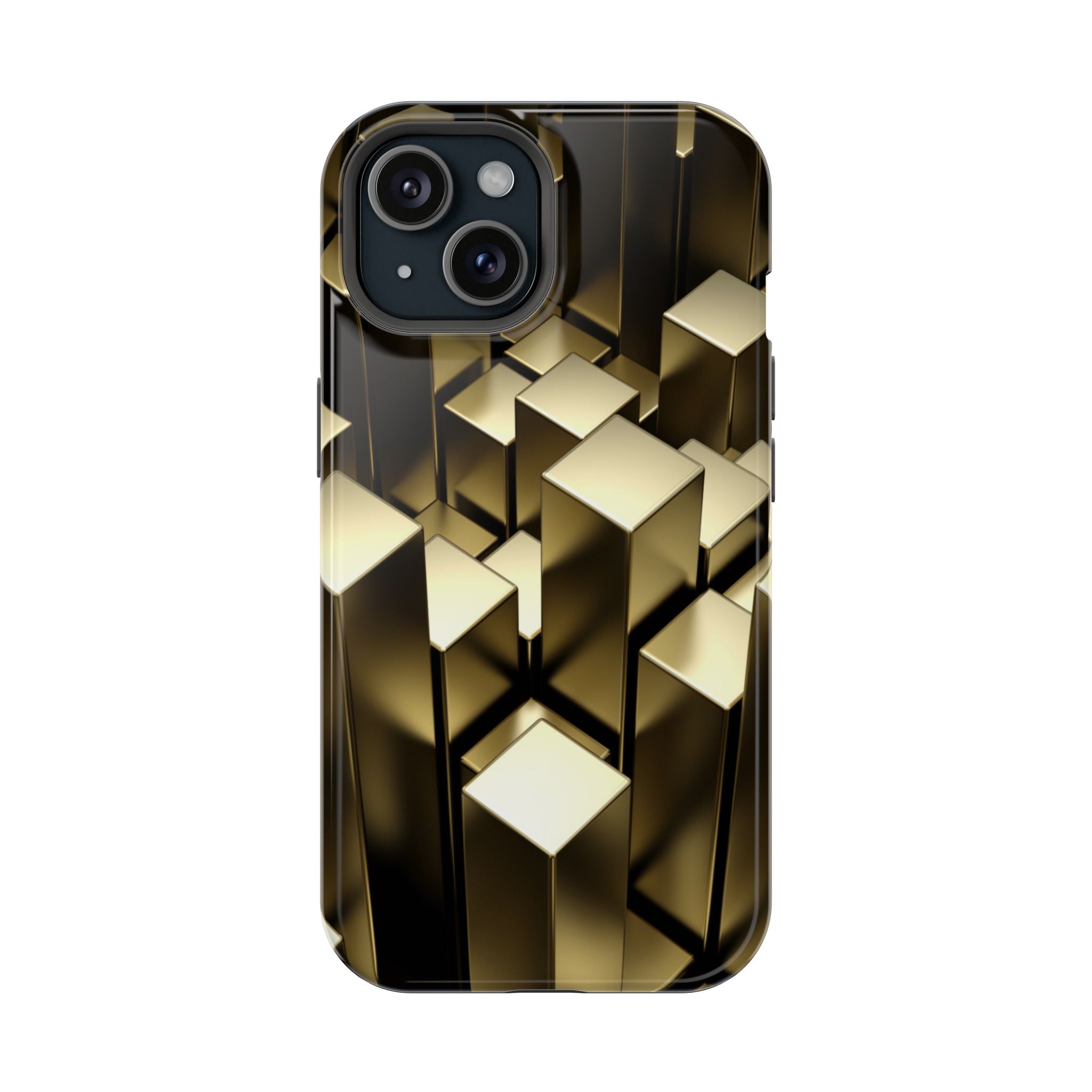 Impact-Resistant Phone Case — Gold Geometric 3D Cubes
