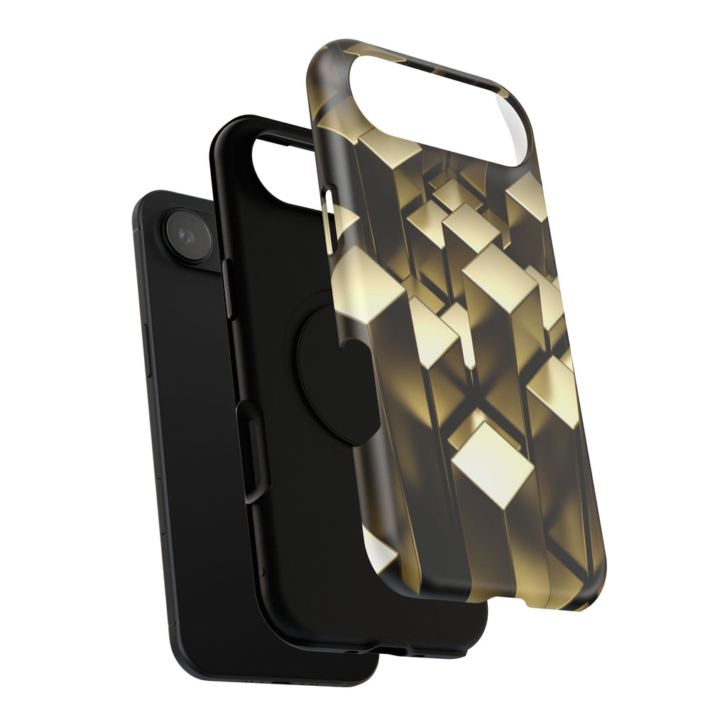 Impact-Resistant Phone Case — Gold Geometric 3D Cubes