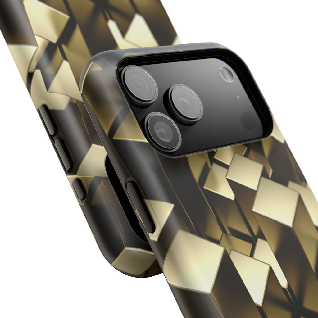 Impact-Resistant Phone Case — Gold Geometric 3D Cubes
