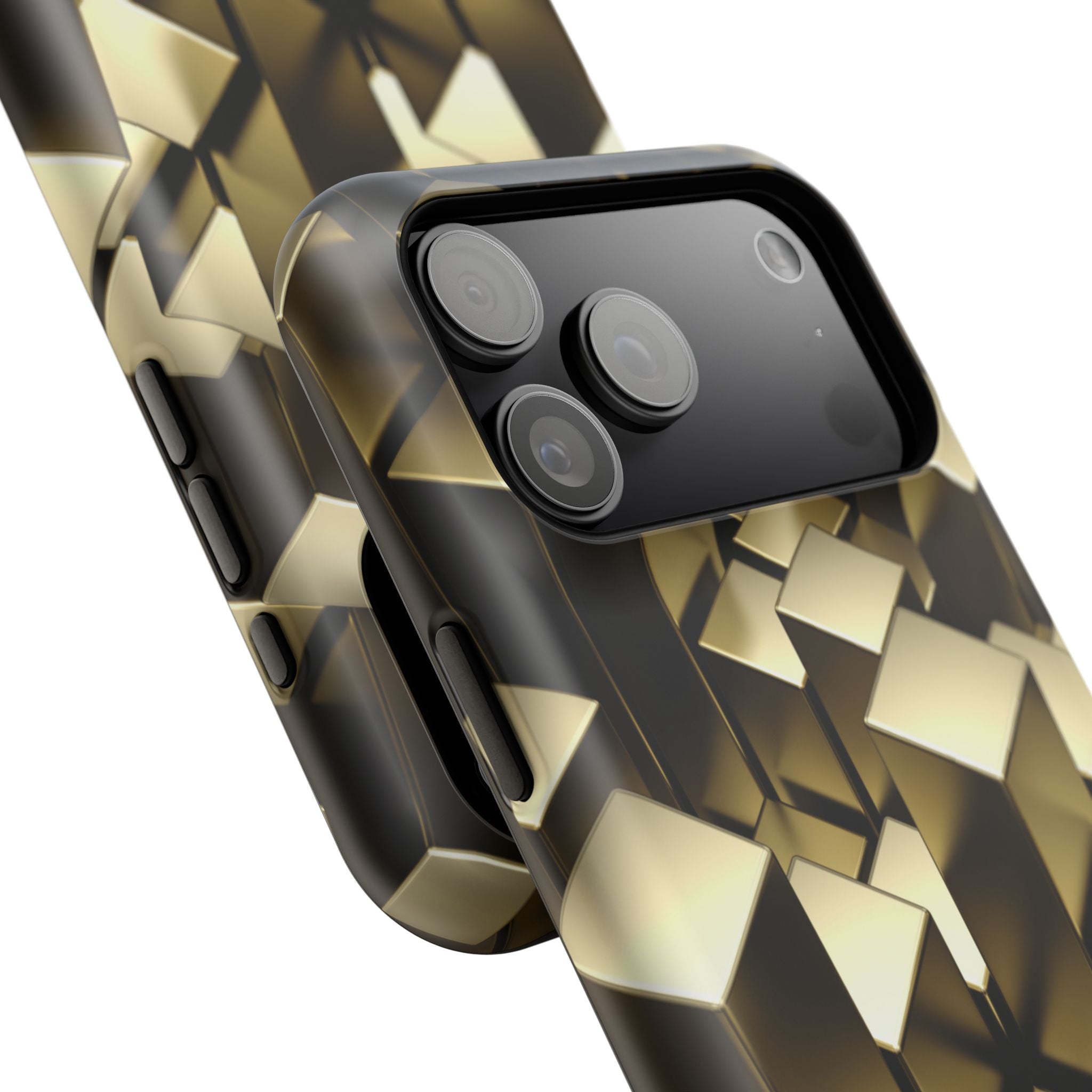 Impact-Resistant Phone Case — Gold Geometric 3D Cubes