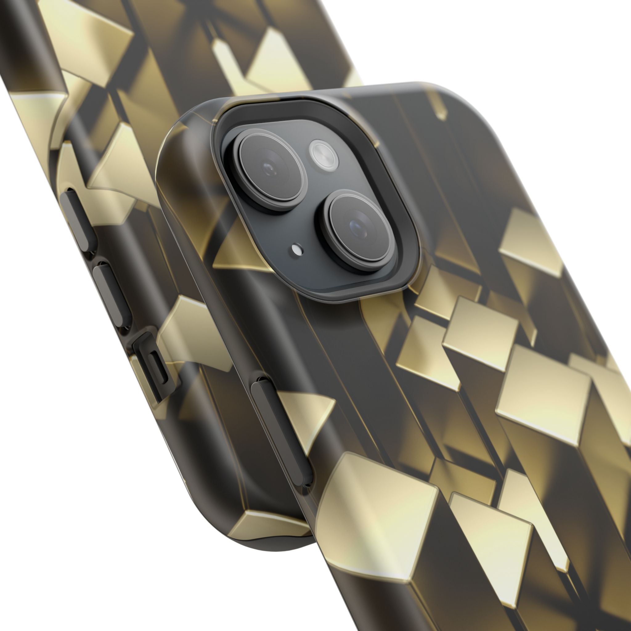 Impact-Resistant Phone Case — Gold Geometric 3D Cubes