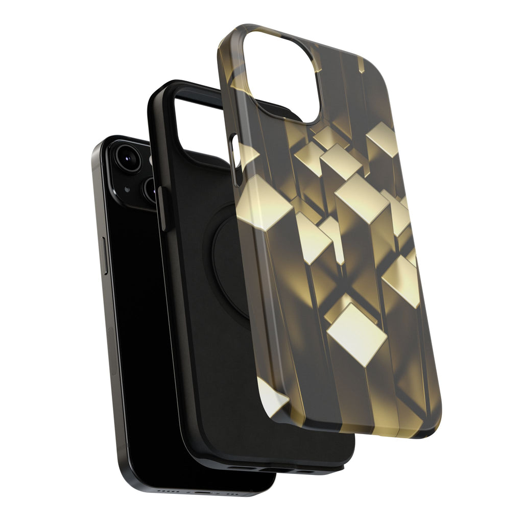 Impact-Resistant Phone Case — Gold Geometric 3D Cubes