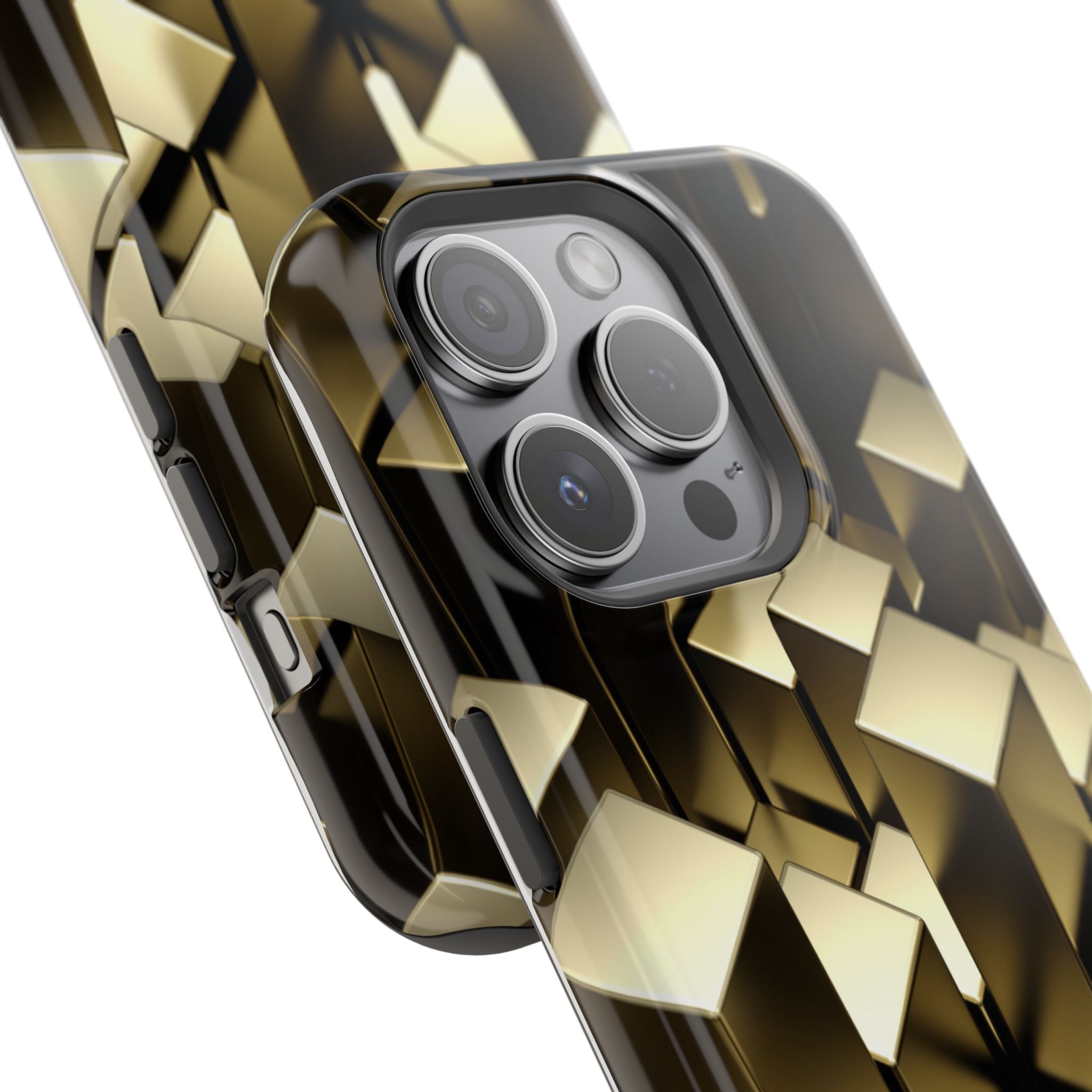 Impact-Resistant Phone Case — Gold Geometric 3D Cubes