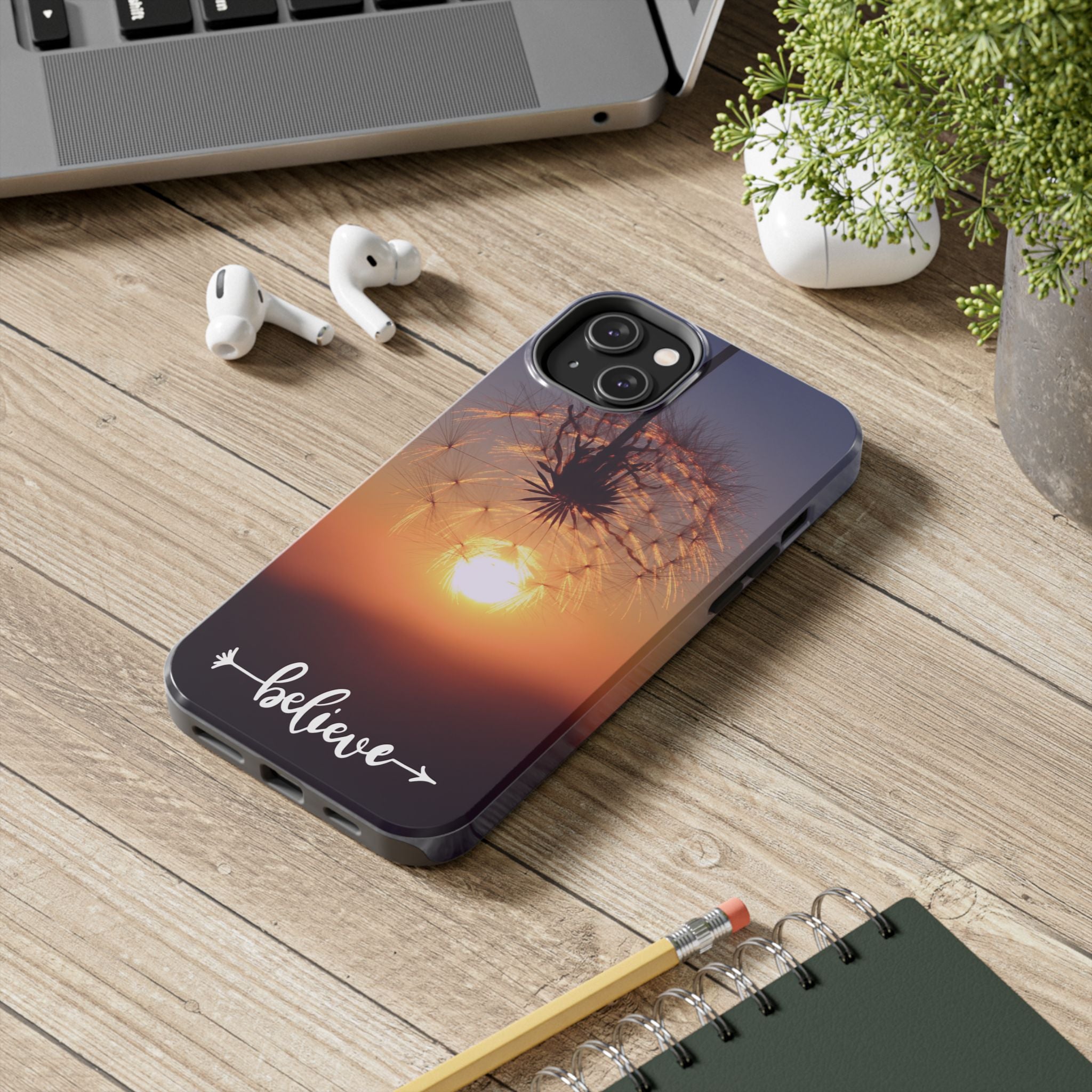 Believe Dandelion Sunset Tough Phone Case — Inspirational Protective iPhone Cover
