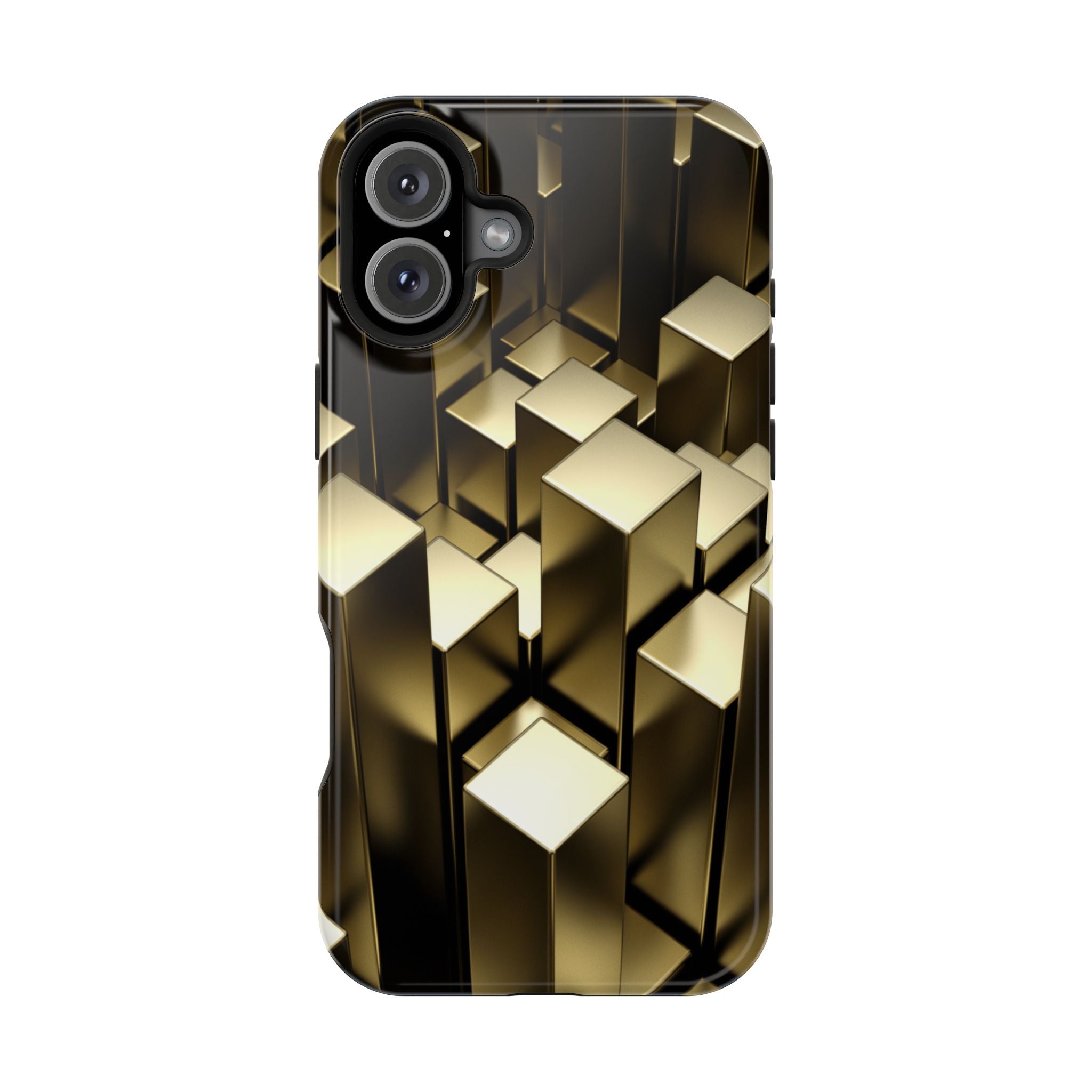 Impact-Resistant Phone Case — Gold Geometric 3D Cubes