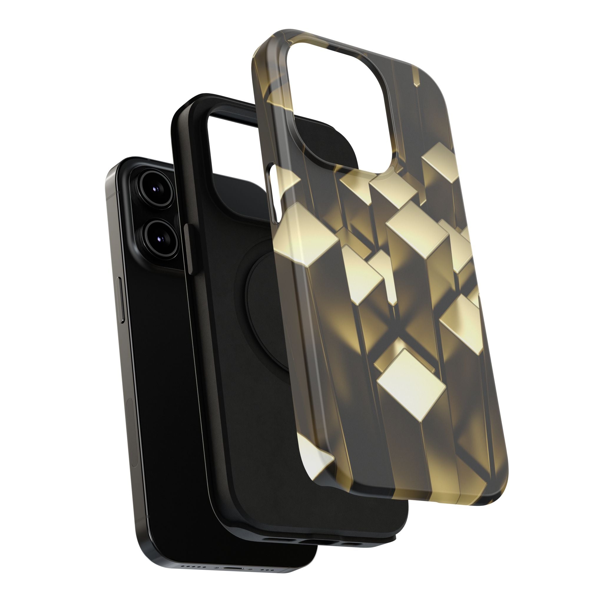 Impact-Resistant Phone Case — Gold Geometric 3D Cubes