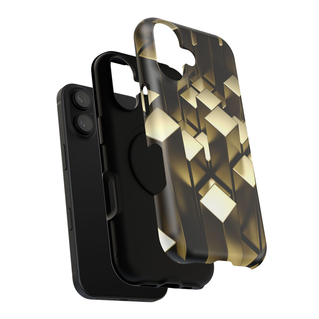 Impact-Resistant Phone Case — Gold Geometric 3D Cubes