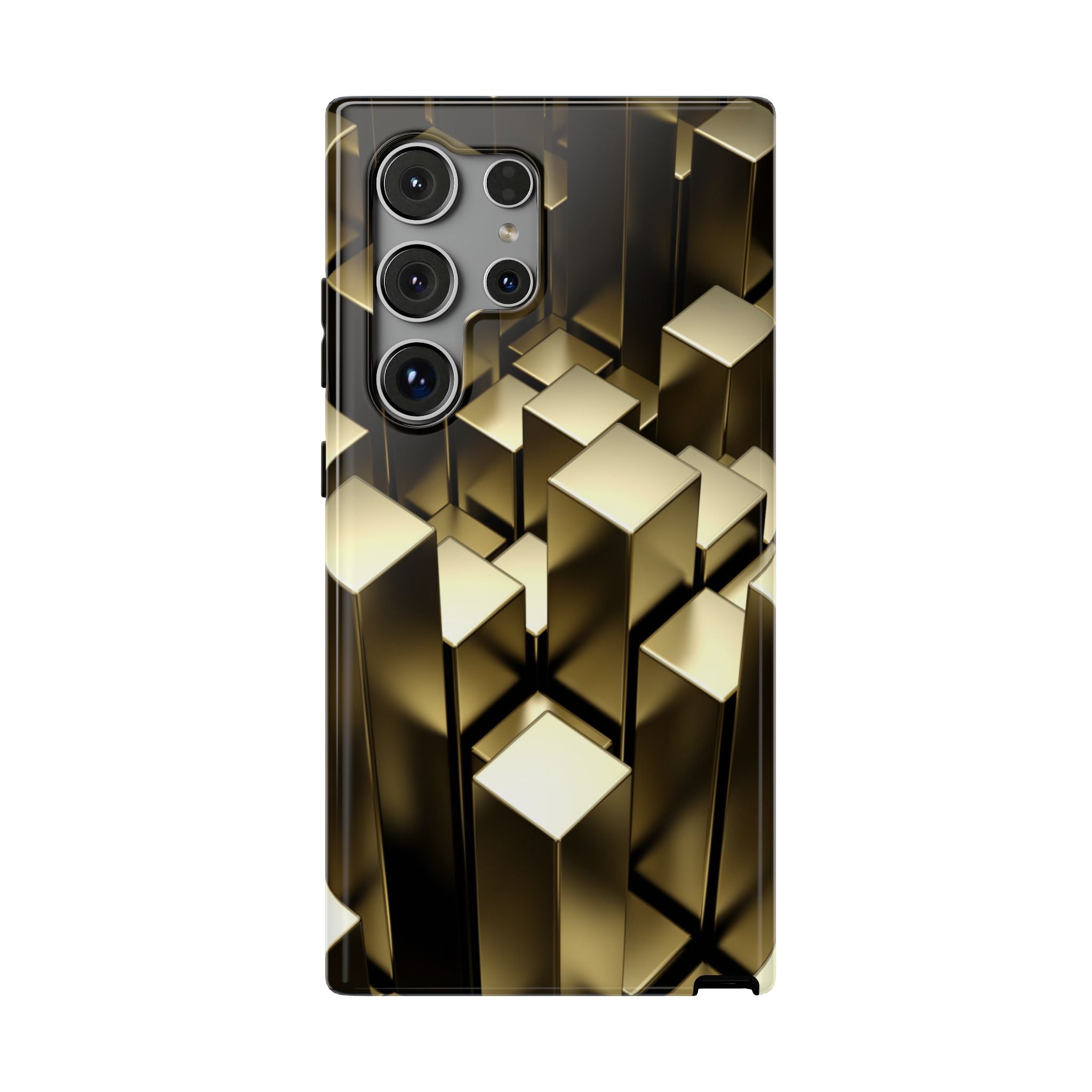 Impact-Resistant Phone Case — Gold Geometric 3D Cubes