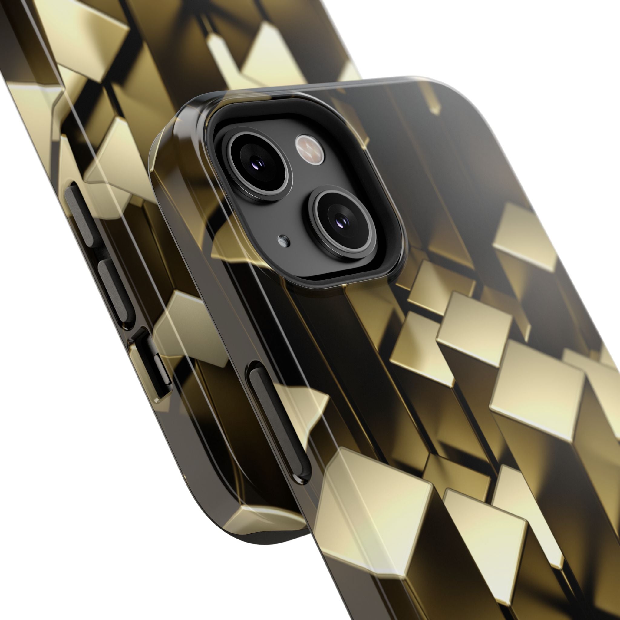 Impact-Resistant Phone Case — Gold Geometric 3D Cubes