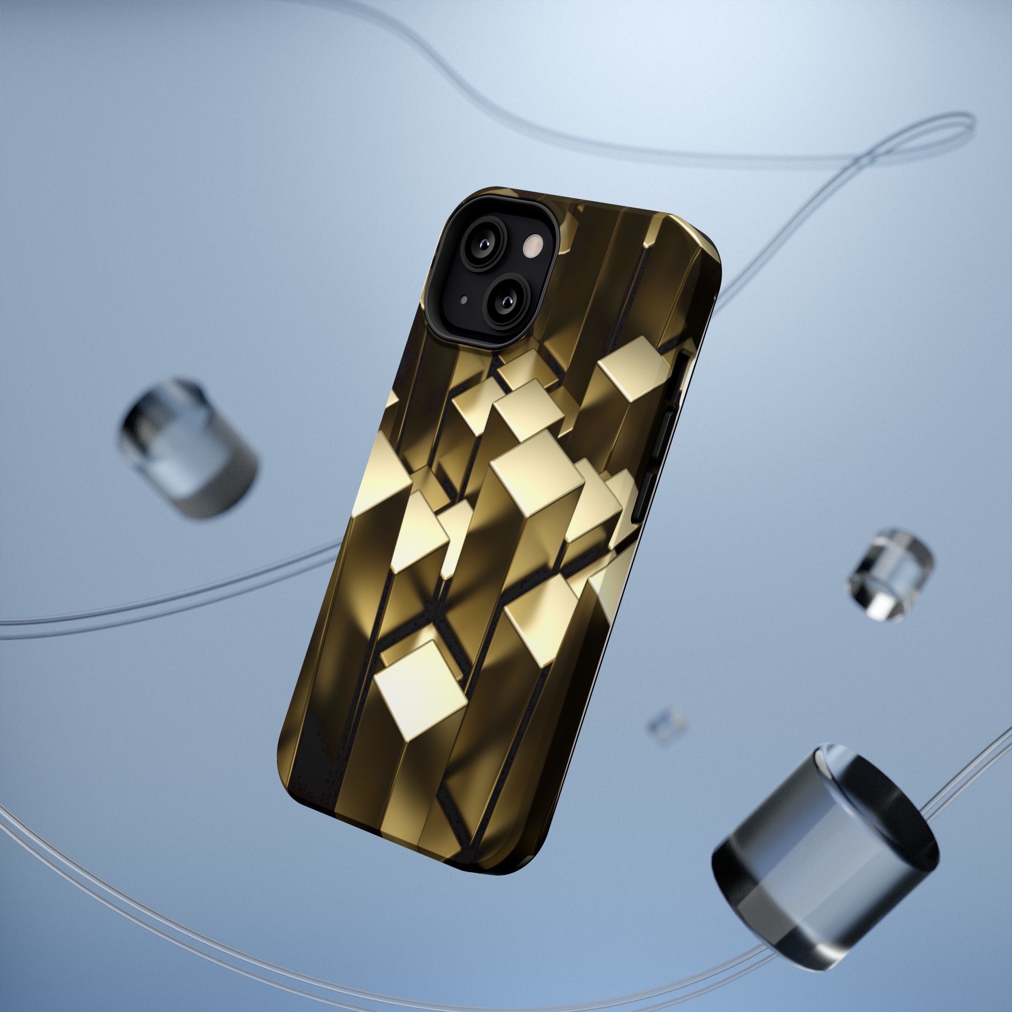 Impact-Resistant Phone Case — Gold Geometric 3D Cubes