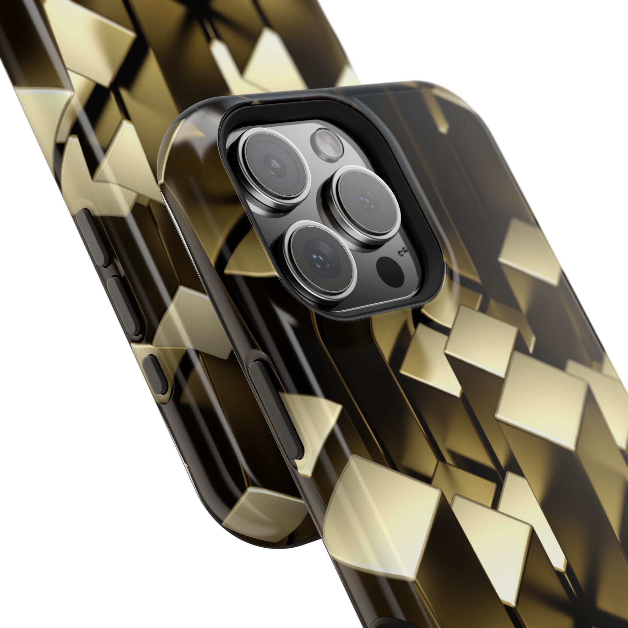 Impact-Resistant Phone Case — Gold Geometric 3D Cubes