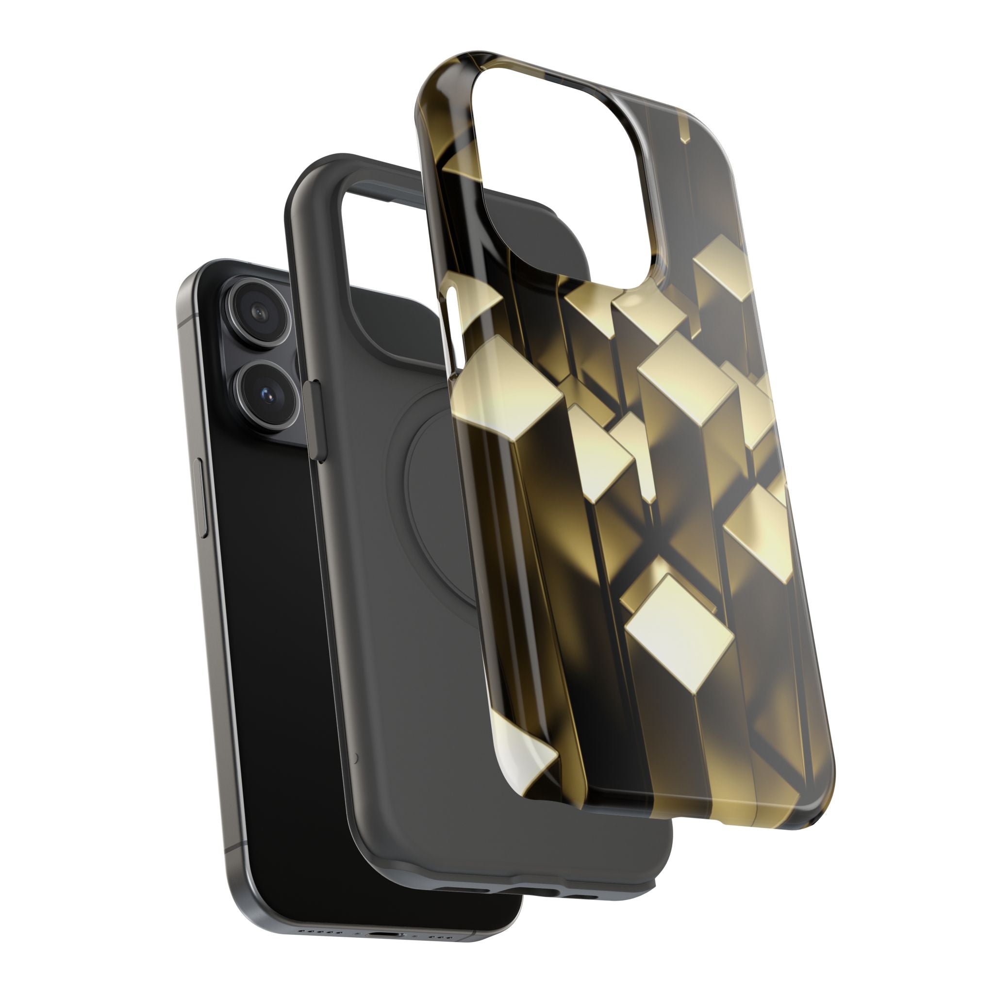 Impact-Resistant Phone Case — Gold Geometric 3D Cubes