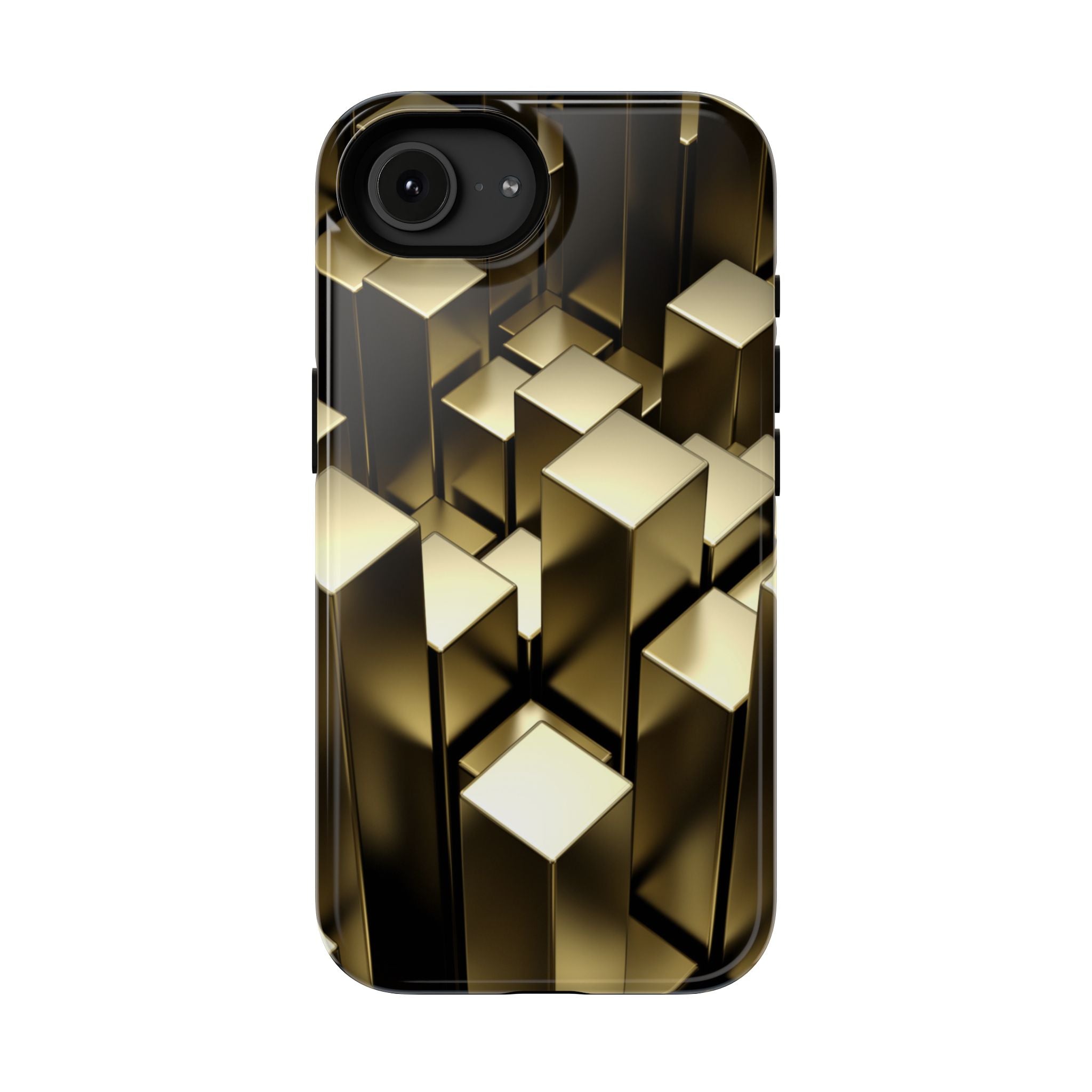 Impact-Resistant Phone Case — Gold Geometric 3D Cubes