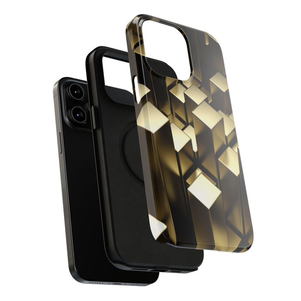 Impact-Resistant Phone Case — Gold Geometric 3D Cubes