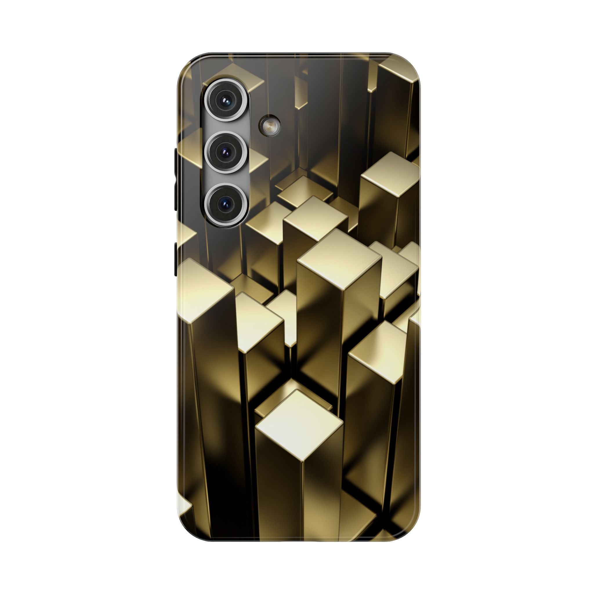 Impact-Resistant Phone Case — Gold Geometric 3D Cubes