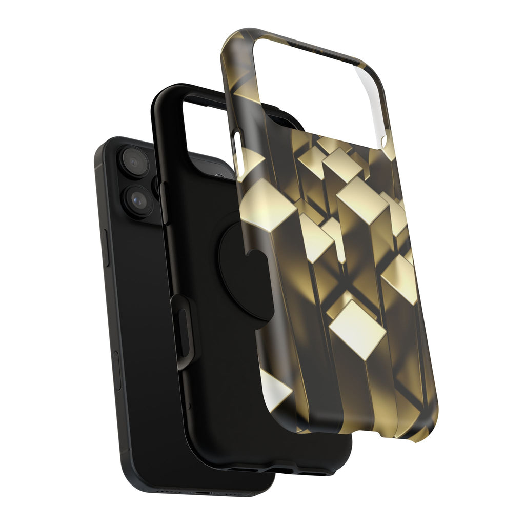 Impact-Resistant Phone Case — Gold Geometric 3D Cubes