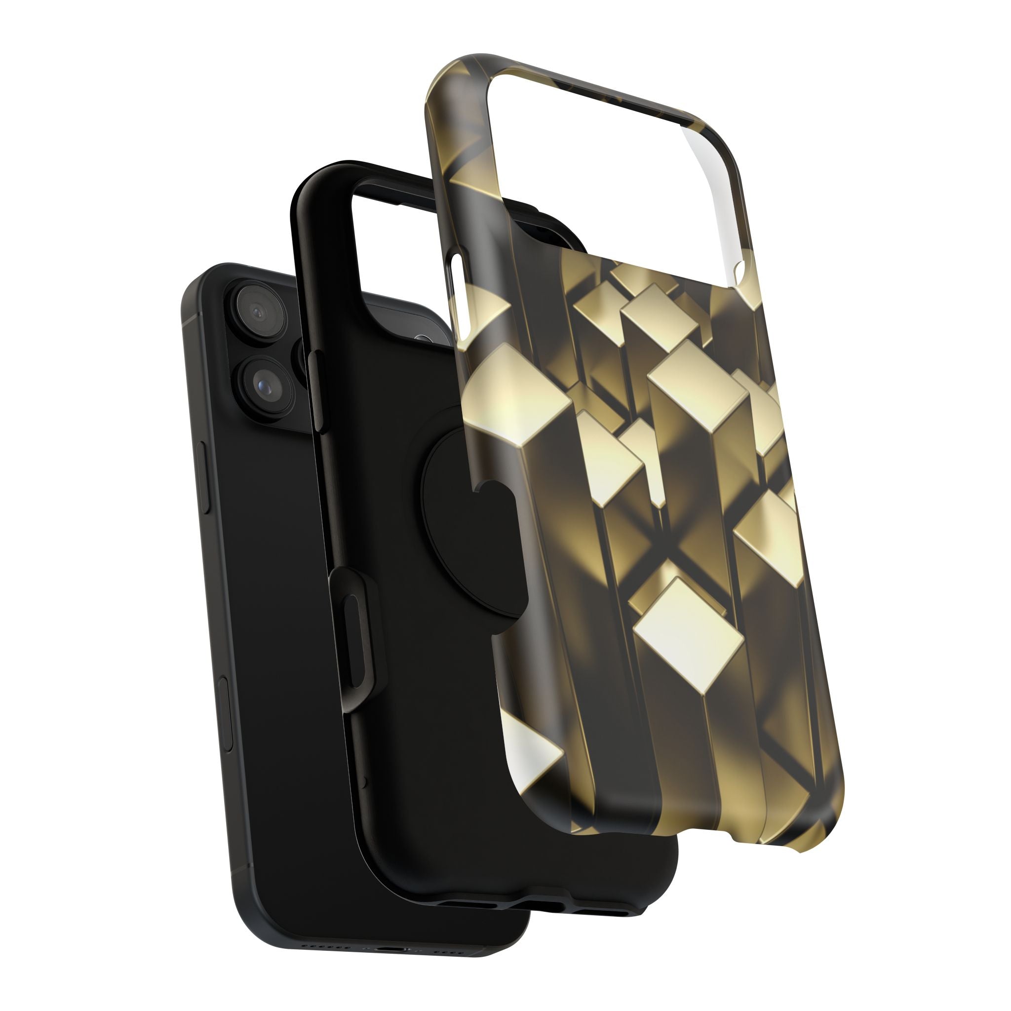 Impact-Resistant Phone Case — Gold Geometric 3D Cubes