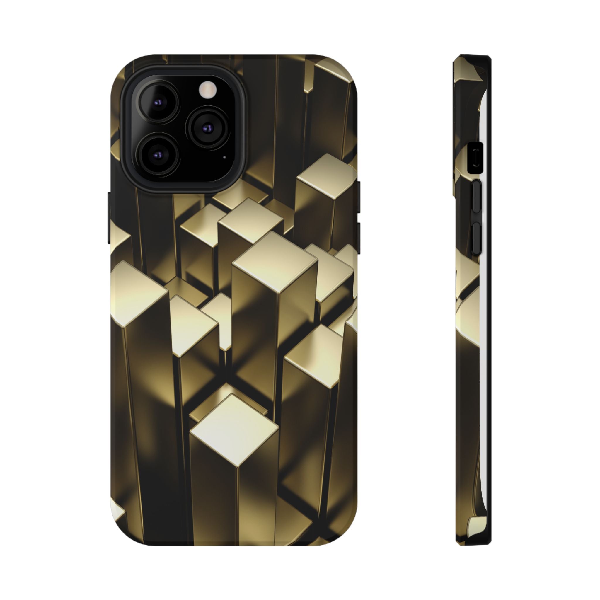 Impact-Resistant Phone Case — Gold Geometric 3D Cubes