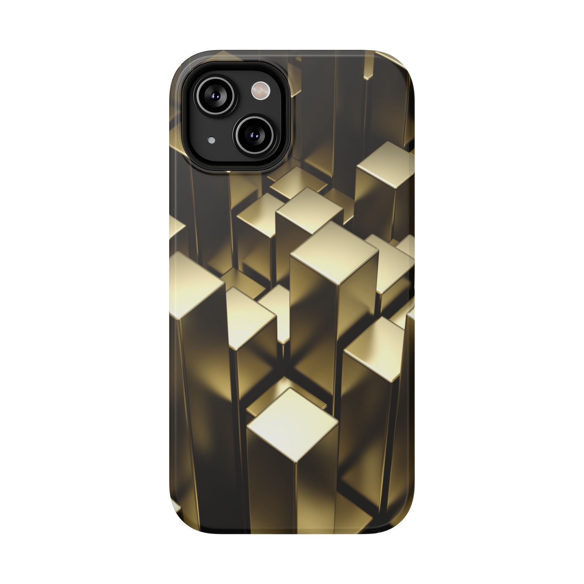 Impact-Resistant Phone Case — Gold Geometric 3D Cubes