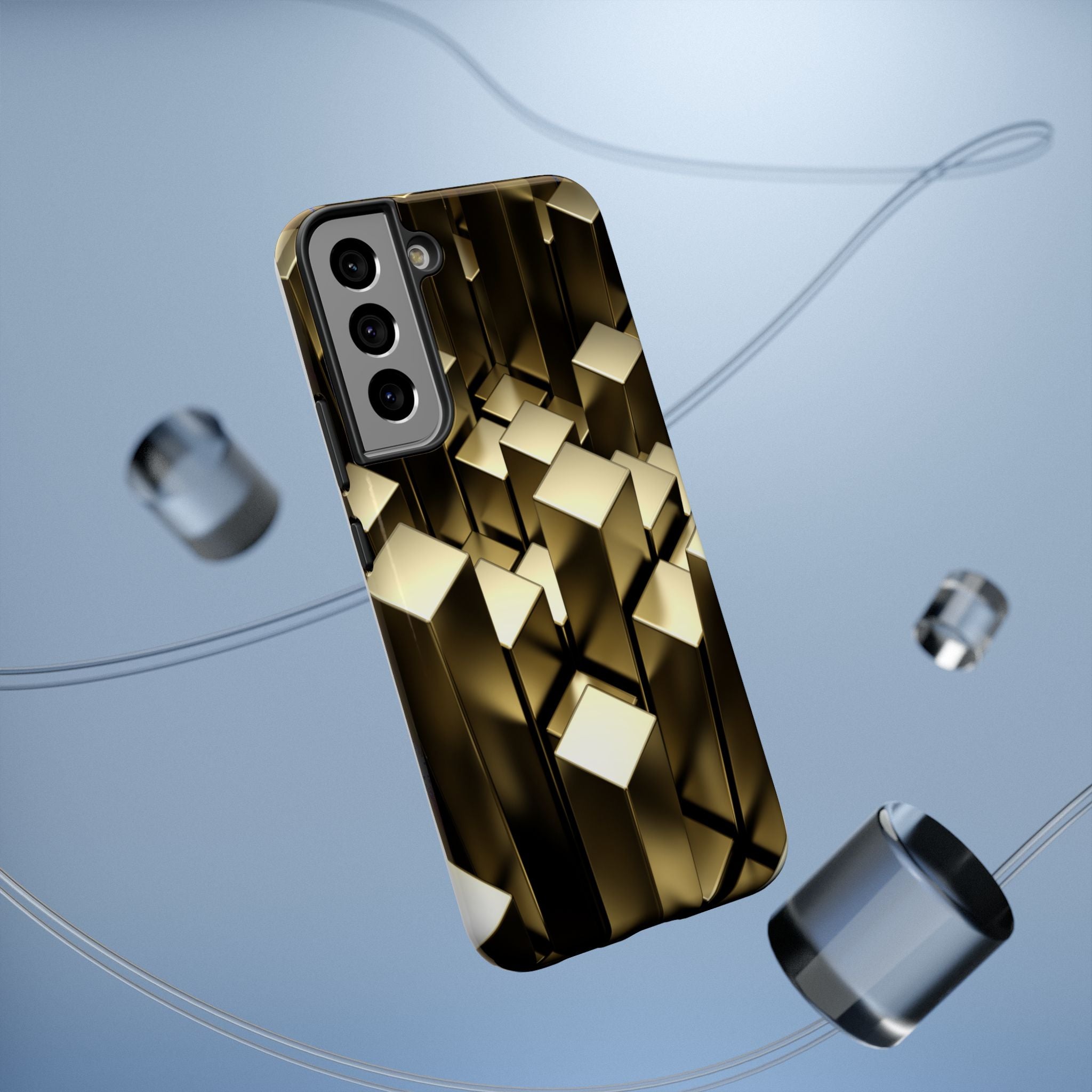 Impact-Resistant Phone Case — Gold Geometric 3D Cubes