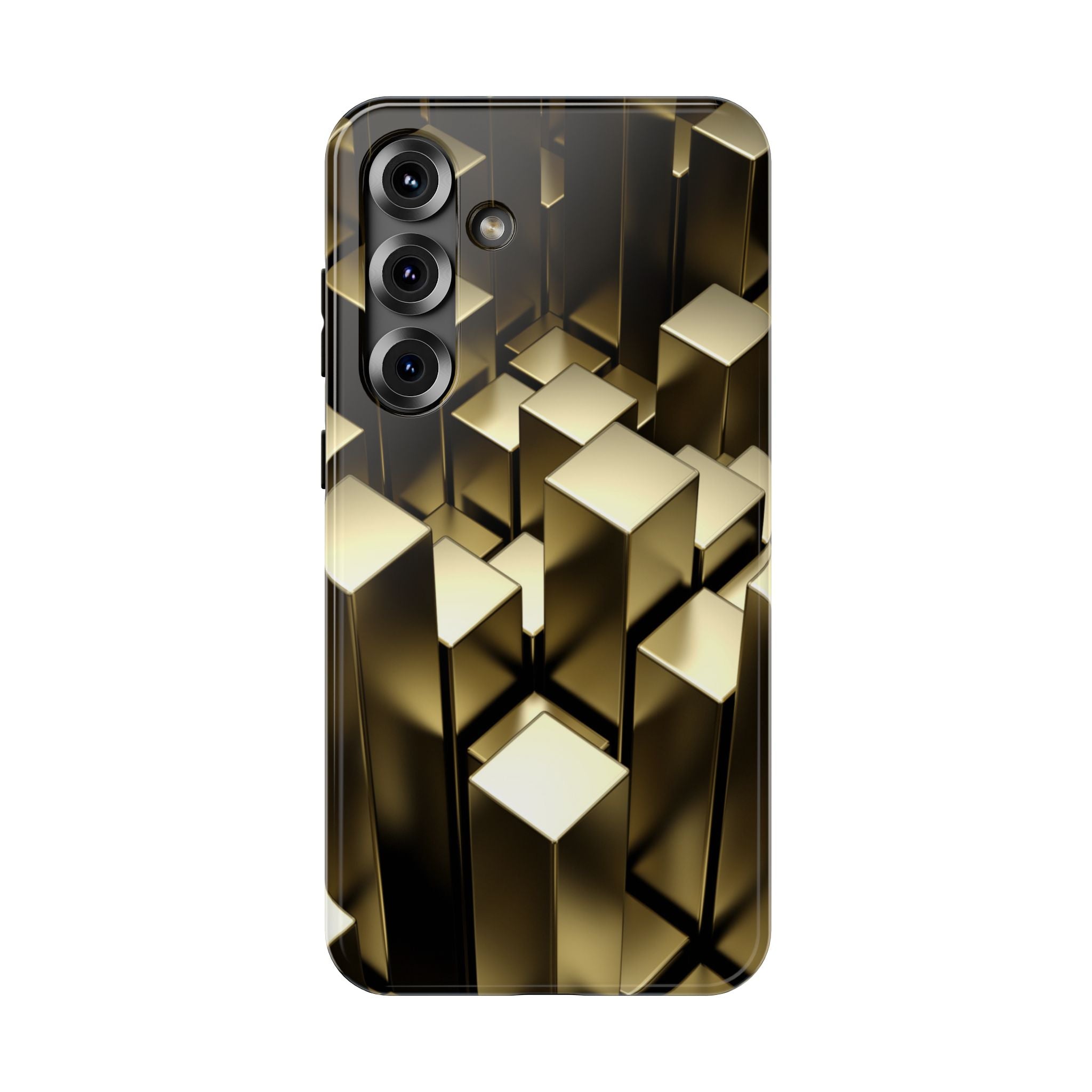 Impact-Resistant Phone Case — Gold Geometric 3D Cubes