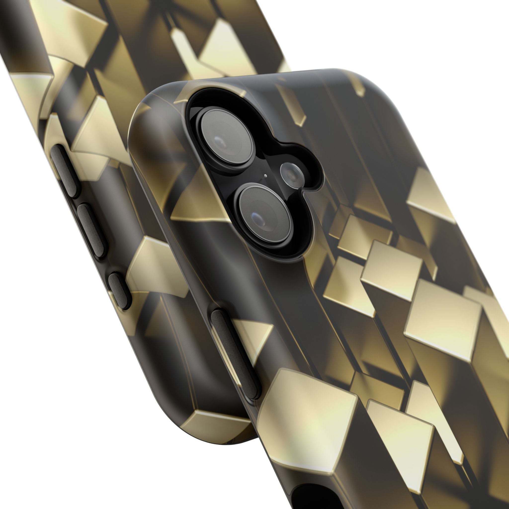 Impact-Resistant Phone Case — Gold Geometric 3D Cubes