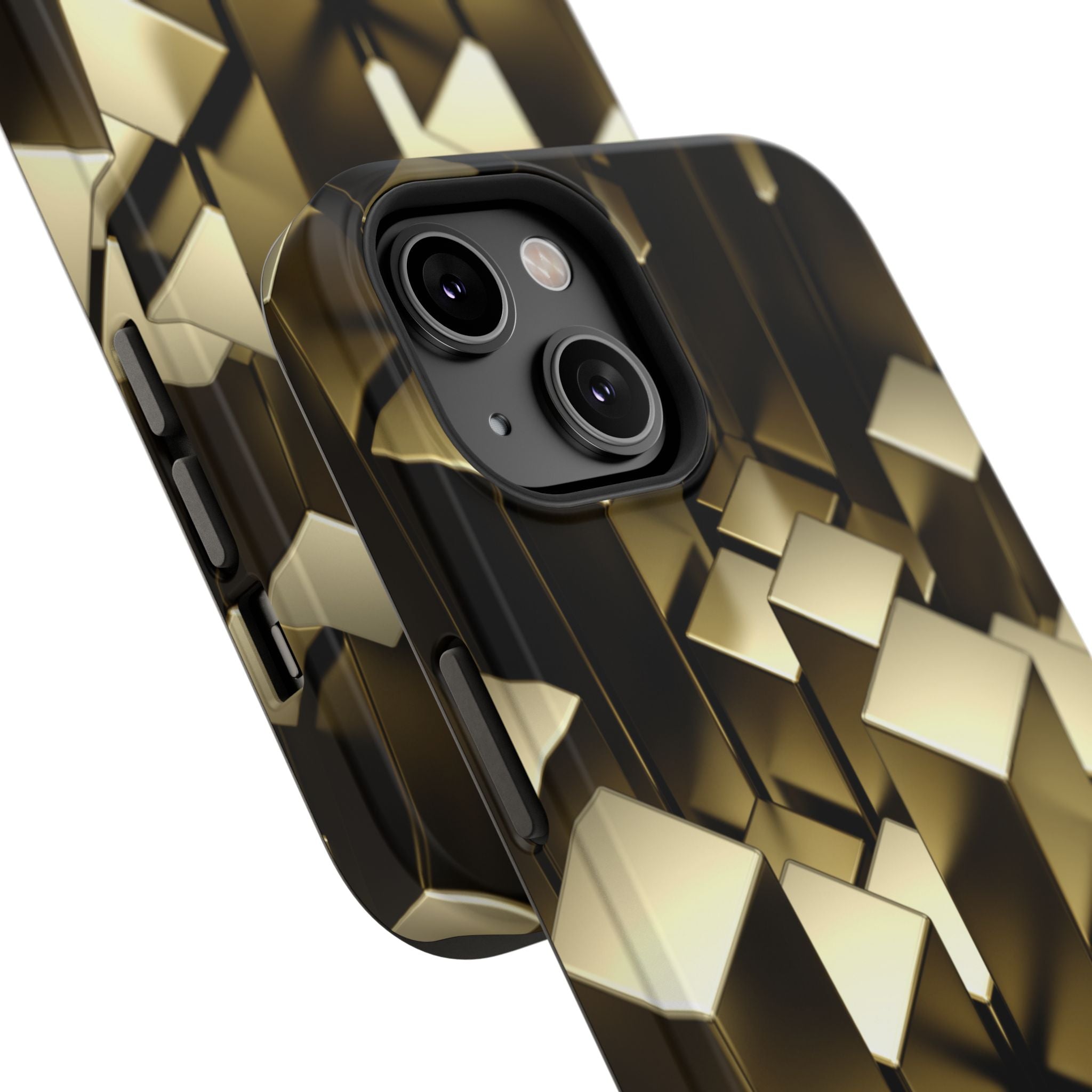 Impact-Resistant Phone Case — Gold Geometric 3D Cubes