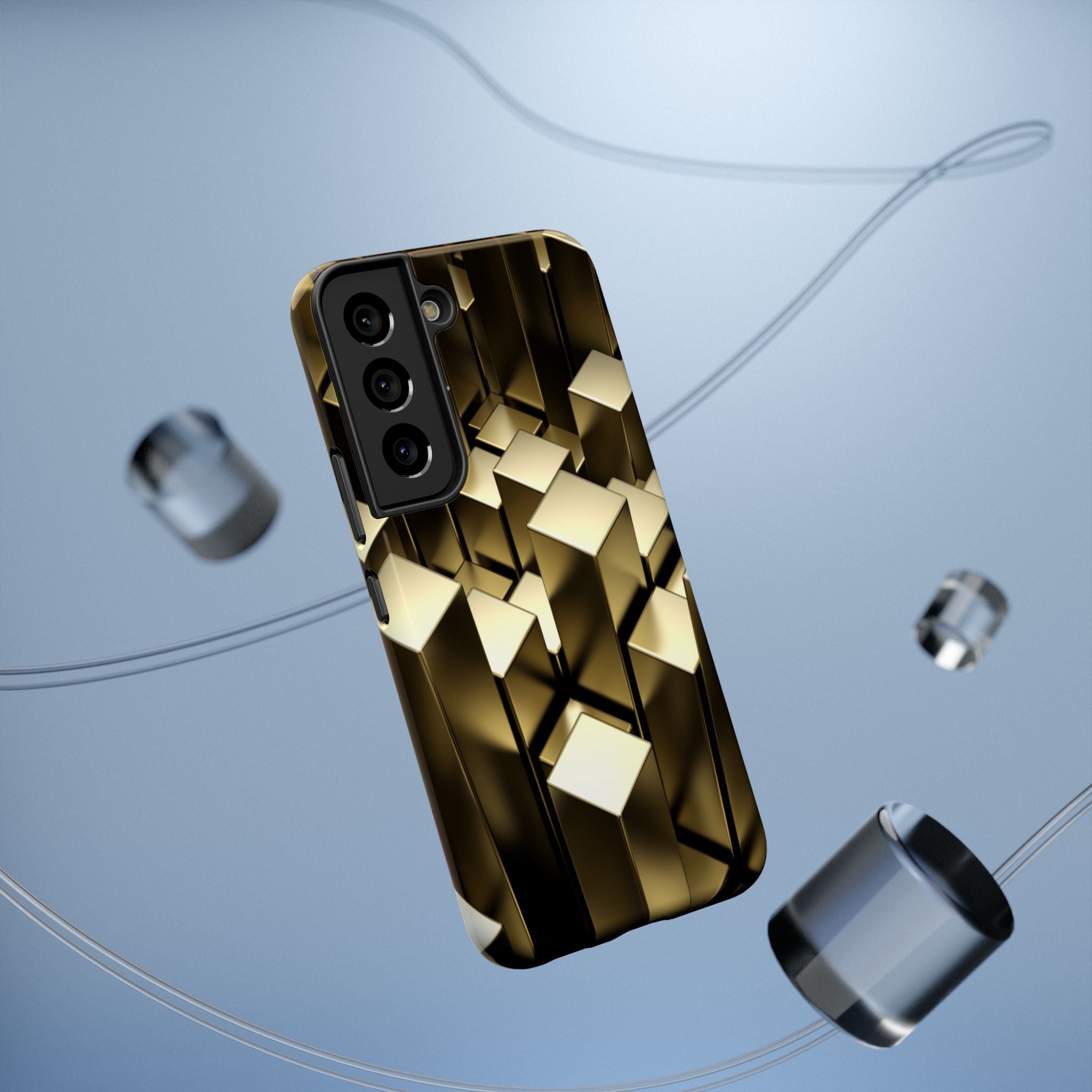 Impact-Resistant Phone Case — Gold Geometric 3D Cubes