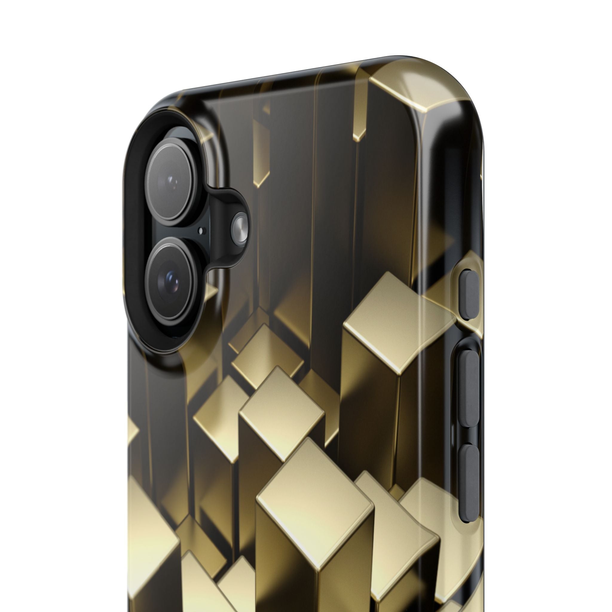 Impact-Resistant Phone Case — Gold Geometric 3D Cubes