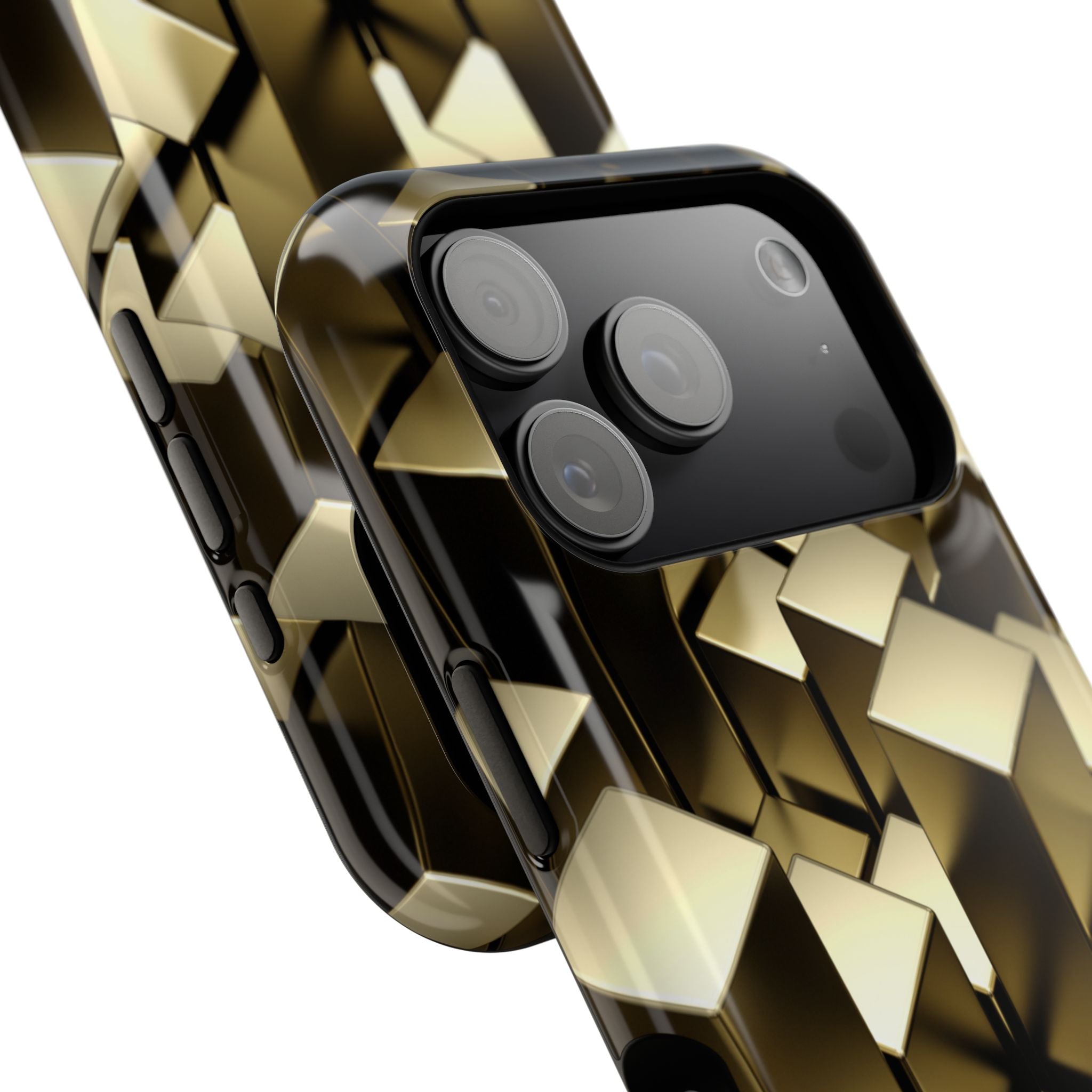 Impact-Resistant Phone Case — Gold Geometric 3D Cubes