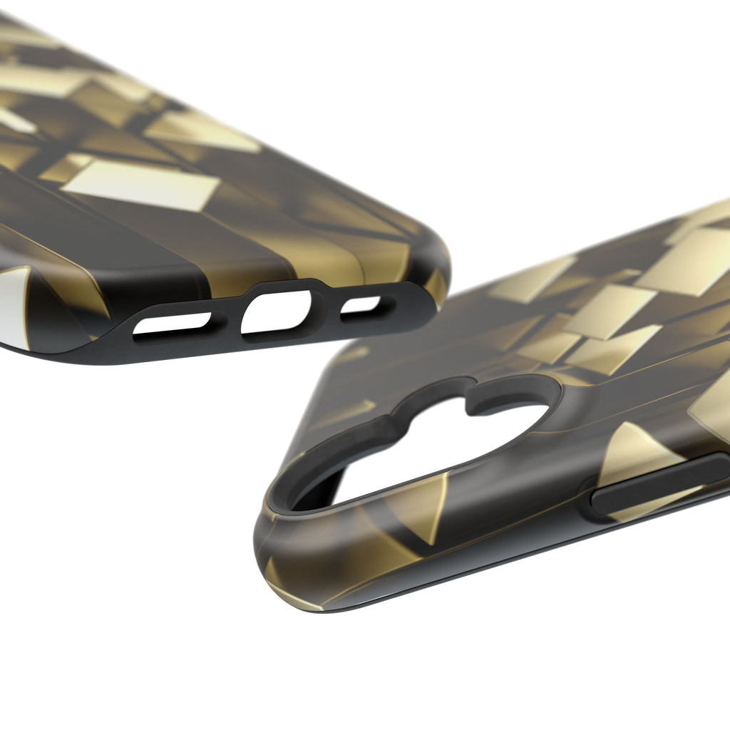 Impact-Resistant Phone Case — Gold Geometric 3D Cubes